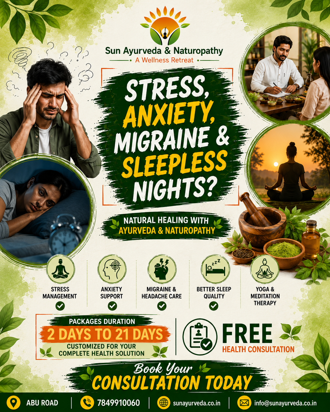 Sun Ayurveda & Naturopathy Facebook ad: FREE Health Consultation | Customized Wellness Packages