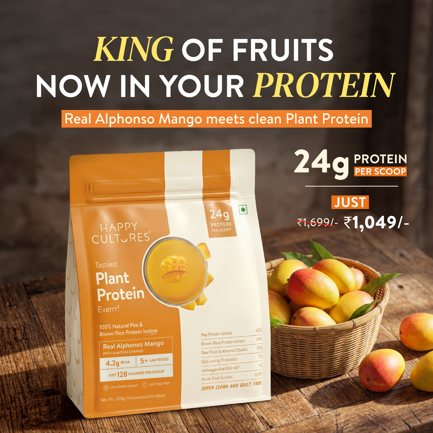Happyculturesofficial Facebook ad: Tastiest Plant Protein Is Here!