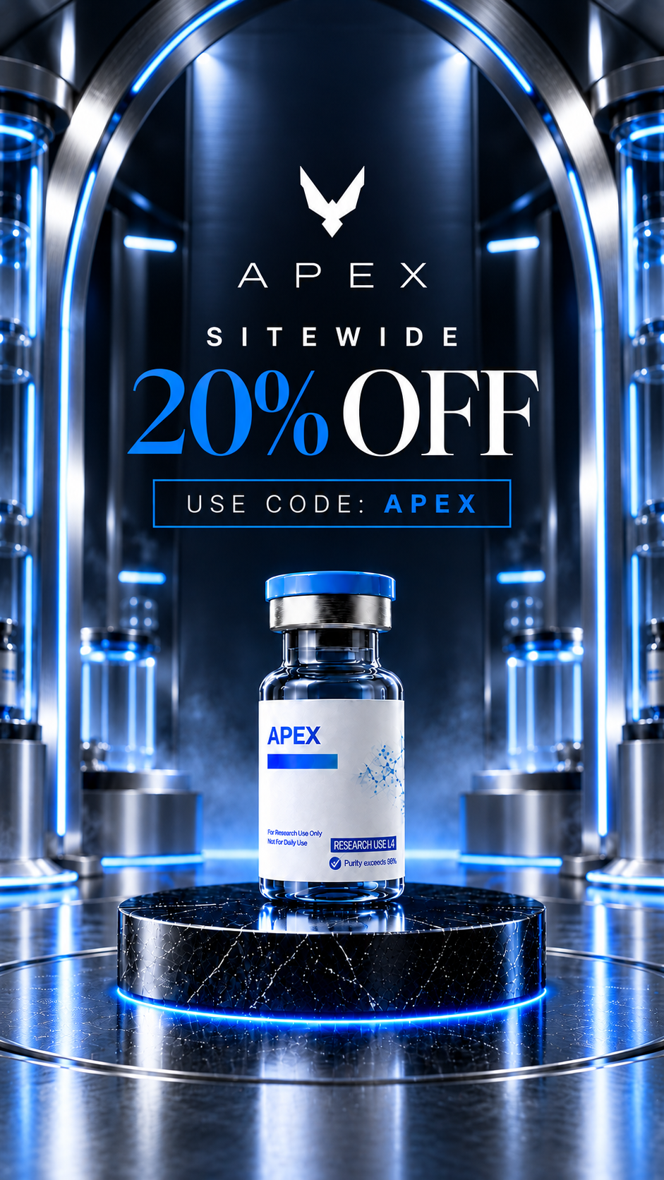 Apex Peptides Facebook ad: 20% Off Sitewide