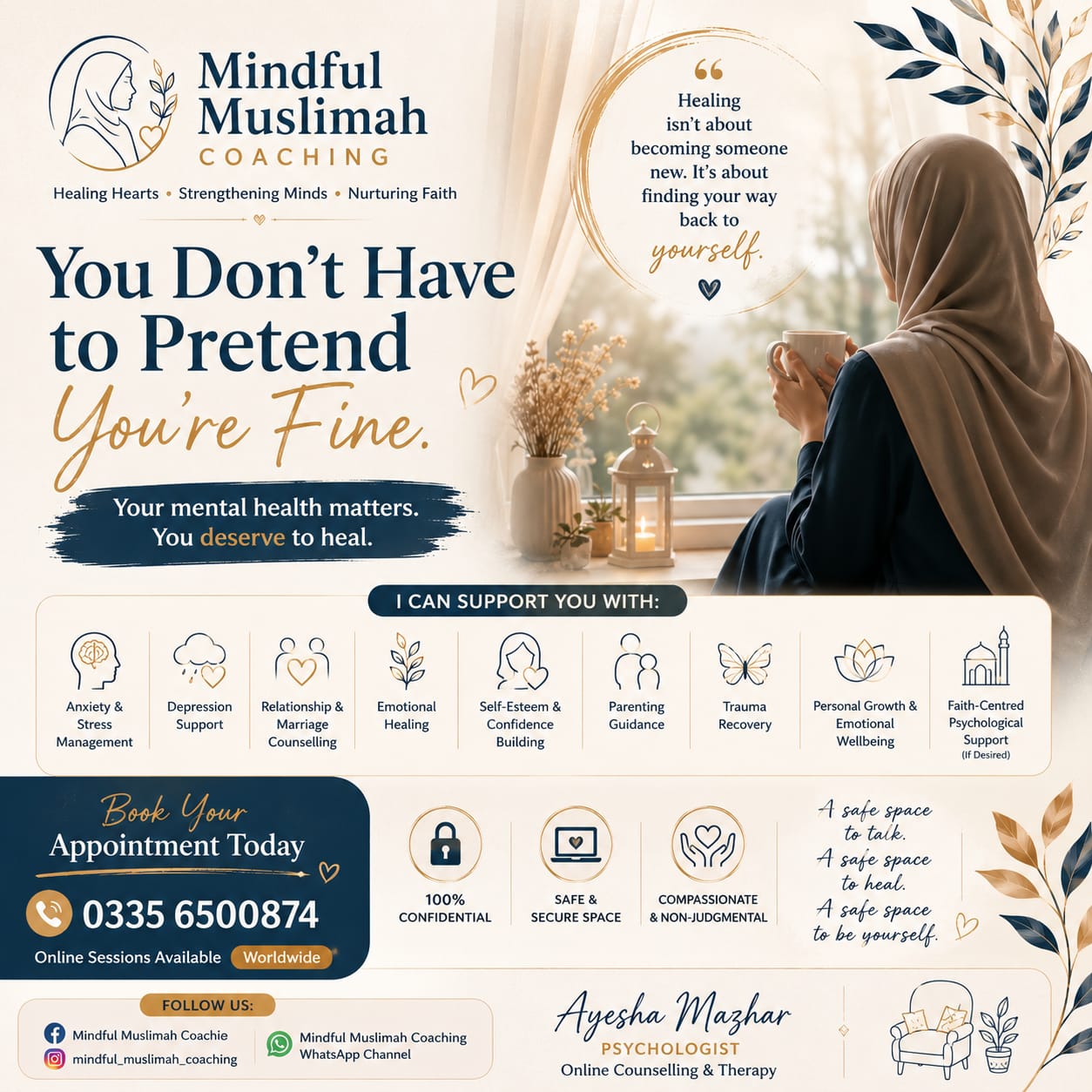 Mindful Muslimah coaching centre Facebook ad: Reserve Your Preferred Session Before Appointments Fill