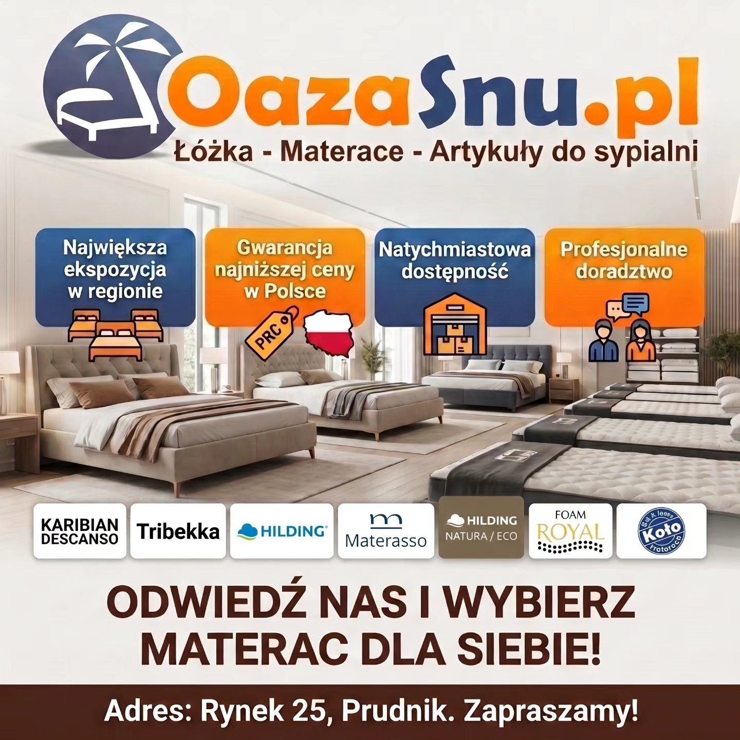 OazaSnu.pl - materace łóżka Facebook ad: PRUDNIK! Szukasz materaca?
