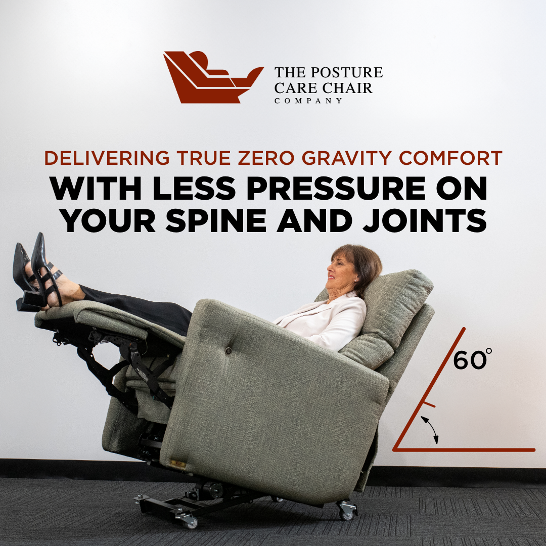 The Posture Care Chair Company Facebook ad: Feel Weightless at 60 Degrees!