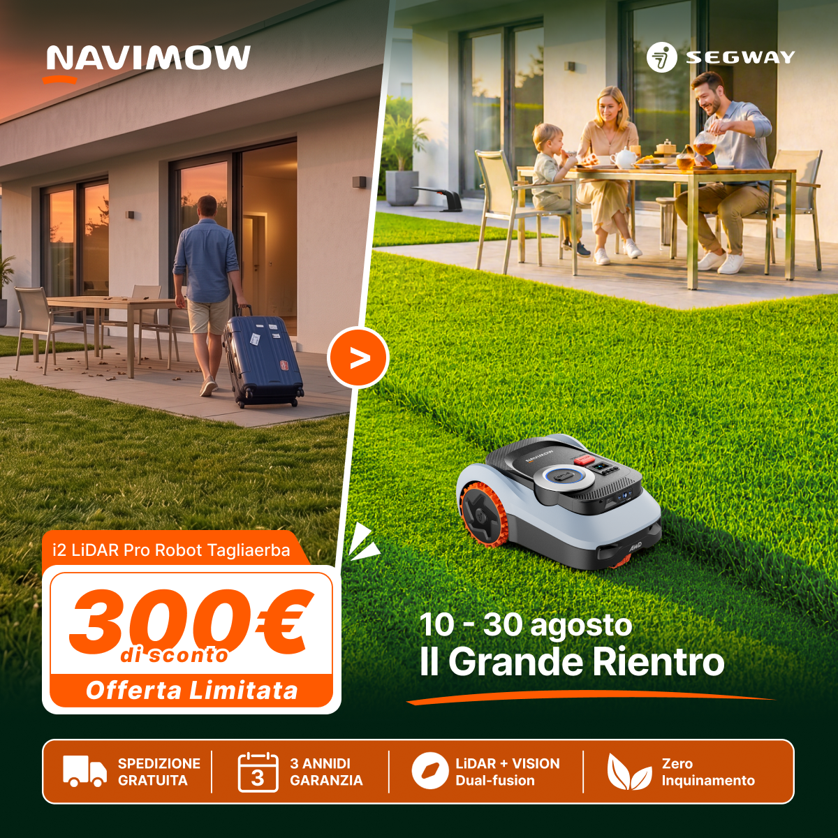 Segway Navimow Facebook ad: 300 di sconto | 10 - 30 agosto