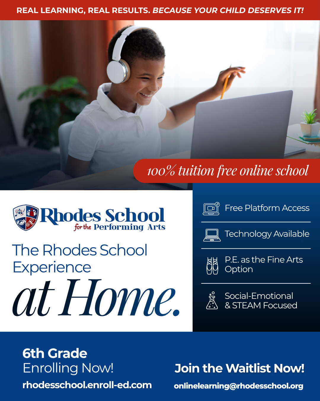 Rhodes School Facebook ad