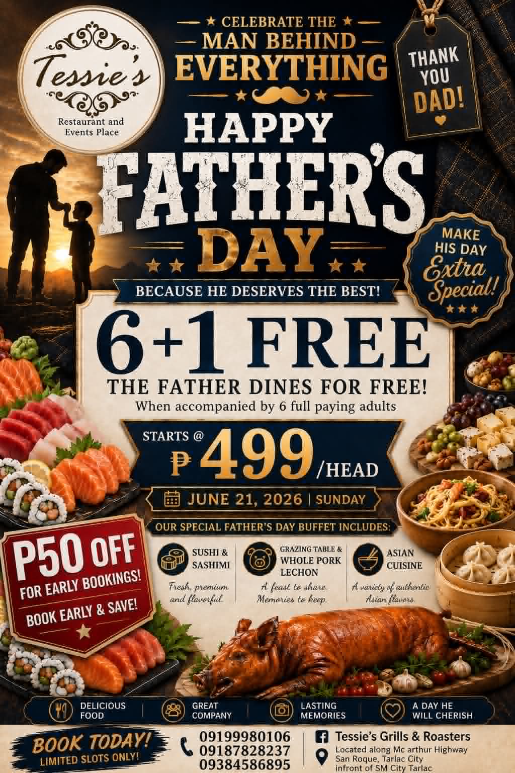 Tessies Grills and Roasters Tarlac Facebook ad: FATHER’S DAY GRAND BUFFET CELEBRATION