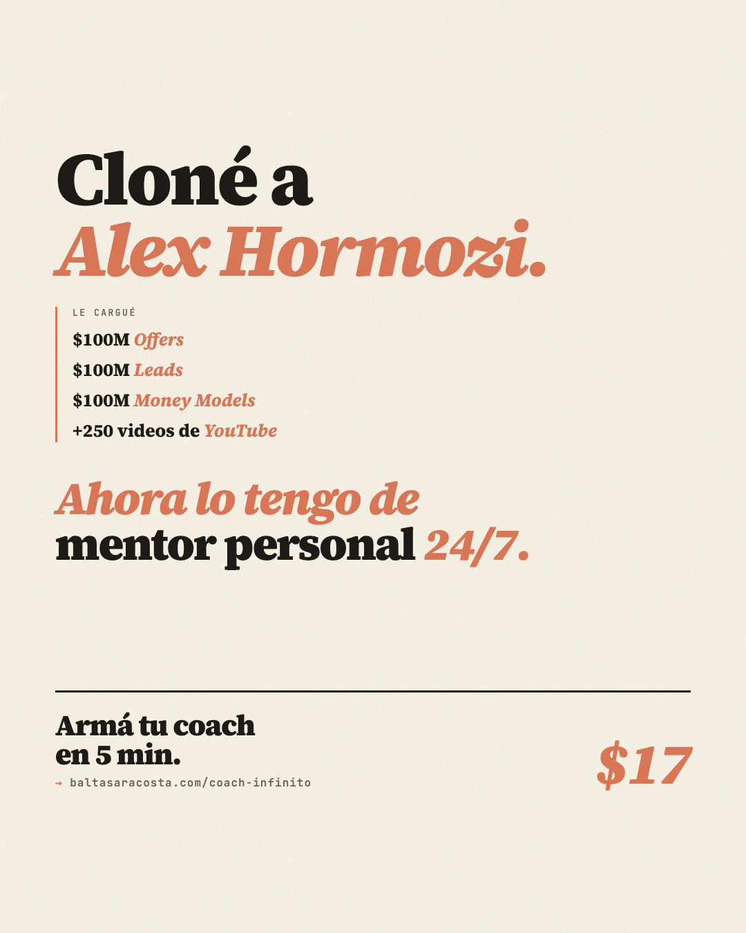Baltasar Acosta Facebook ad: Cloné a Alex Hormozi.