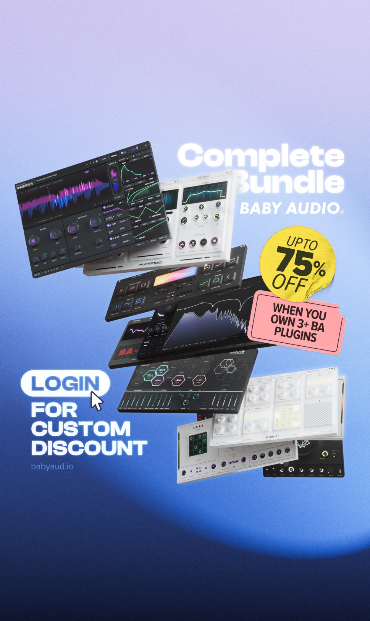 Baby Audio Facebook ad: Login for Your Custom Discount - Up to 75% Off