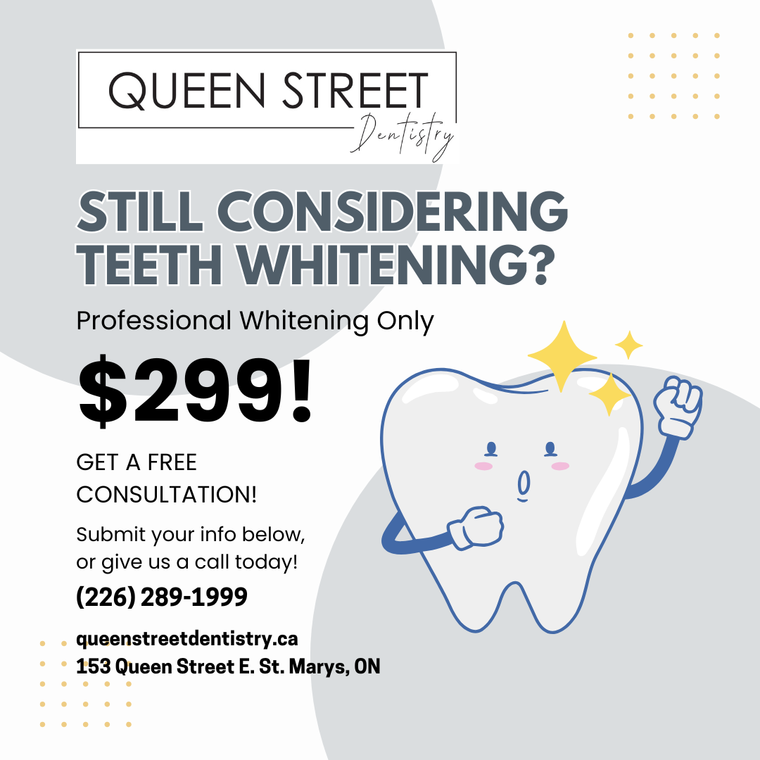 Queen Street Dentistry Facebook ad: $299 Zoom Whitening | St. Marys, ON