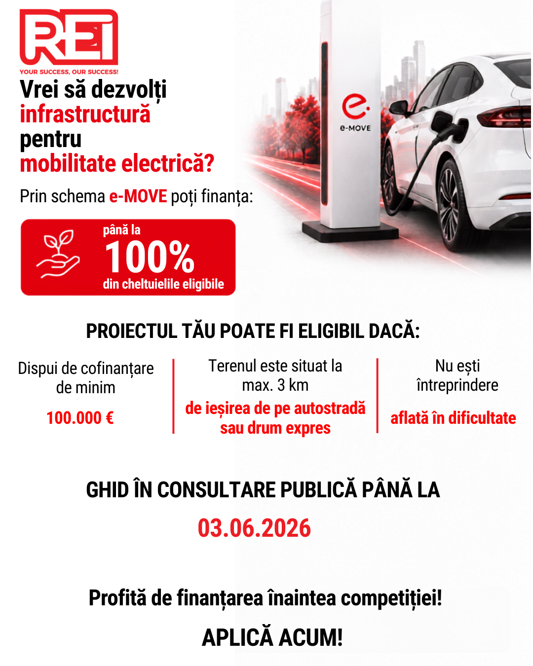 REI Grup Facebook ad: Prin schema e-MOVE poți obține finanțare de până la 100%…