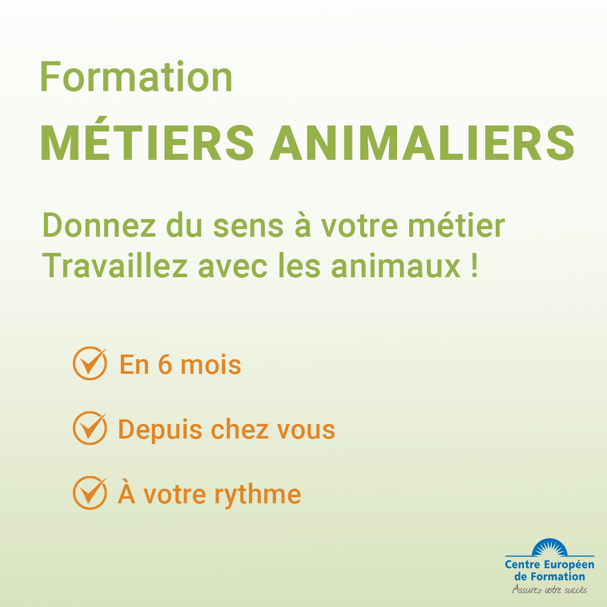Centre Européen de Formation Facebook ad: Travaillez avec les animaux dans moins de 6…
