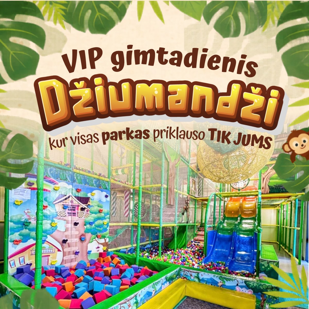 Džiumandži nuotykių parkas Facebook ad: Gimtadienis, kuriame visas žaidimų parkas priklauso TIK JUMS