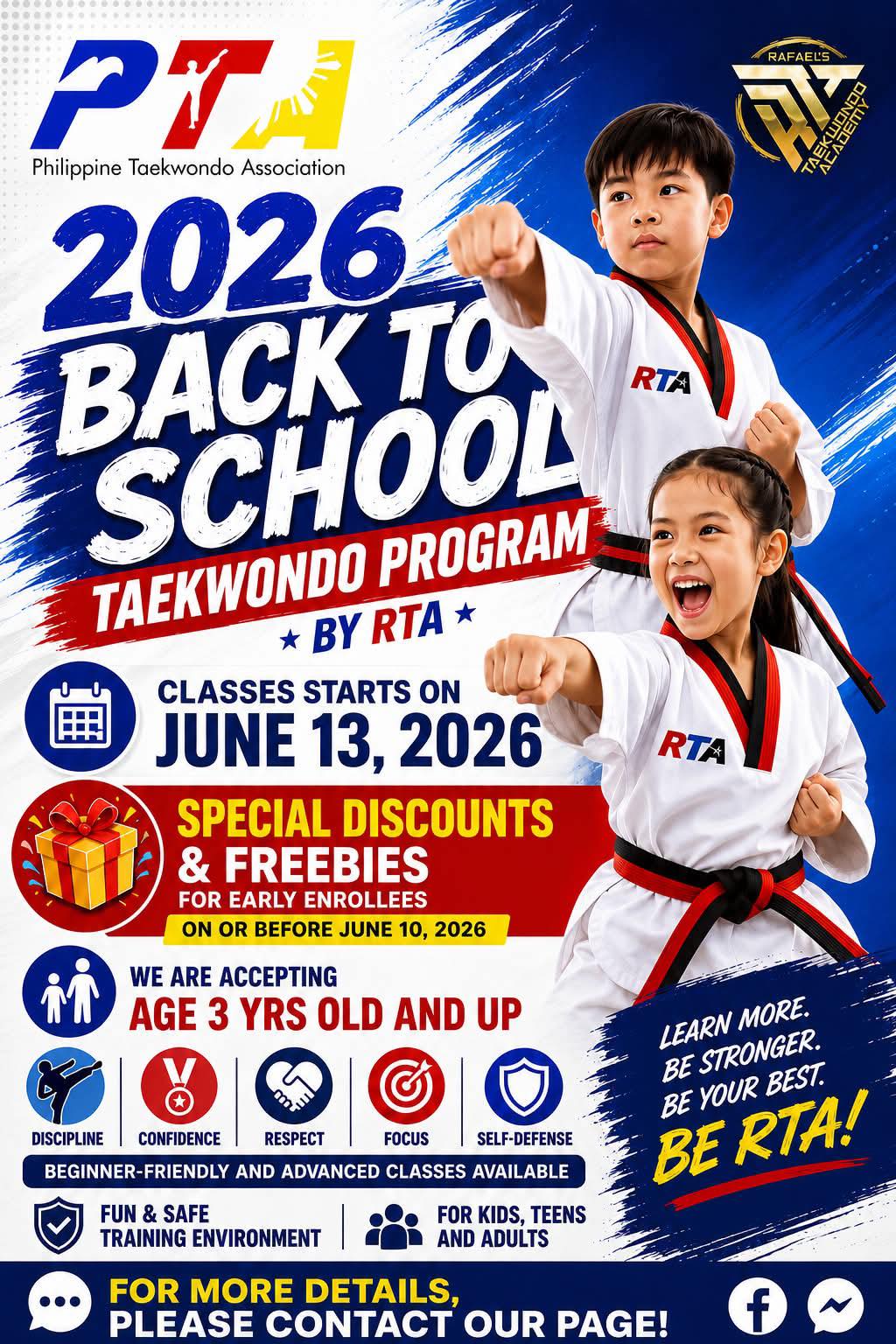 RTA Martial ARTS HUB Facebook ad: 2026 BACK TO SCHOOL TAEKWONDO PROGRAM