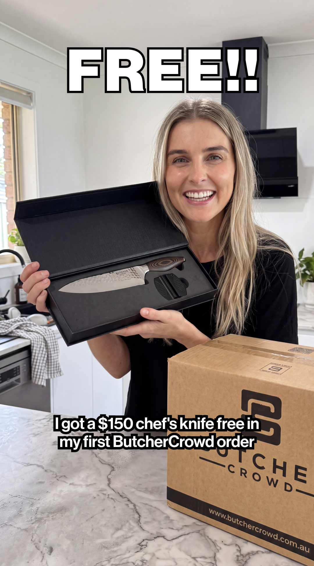 ButcherCrowd Facebook ad: Free $150 Chef's Knife in Your First Box