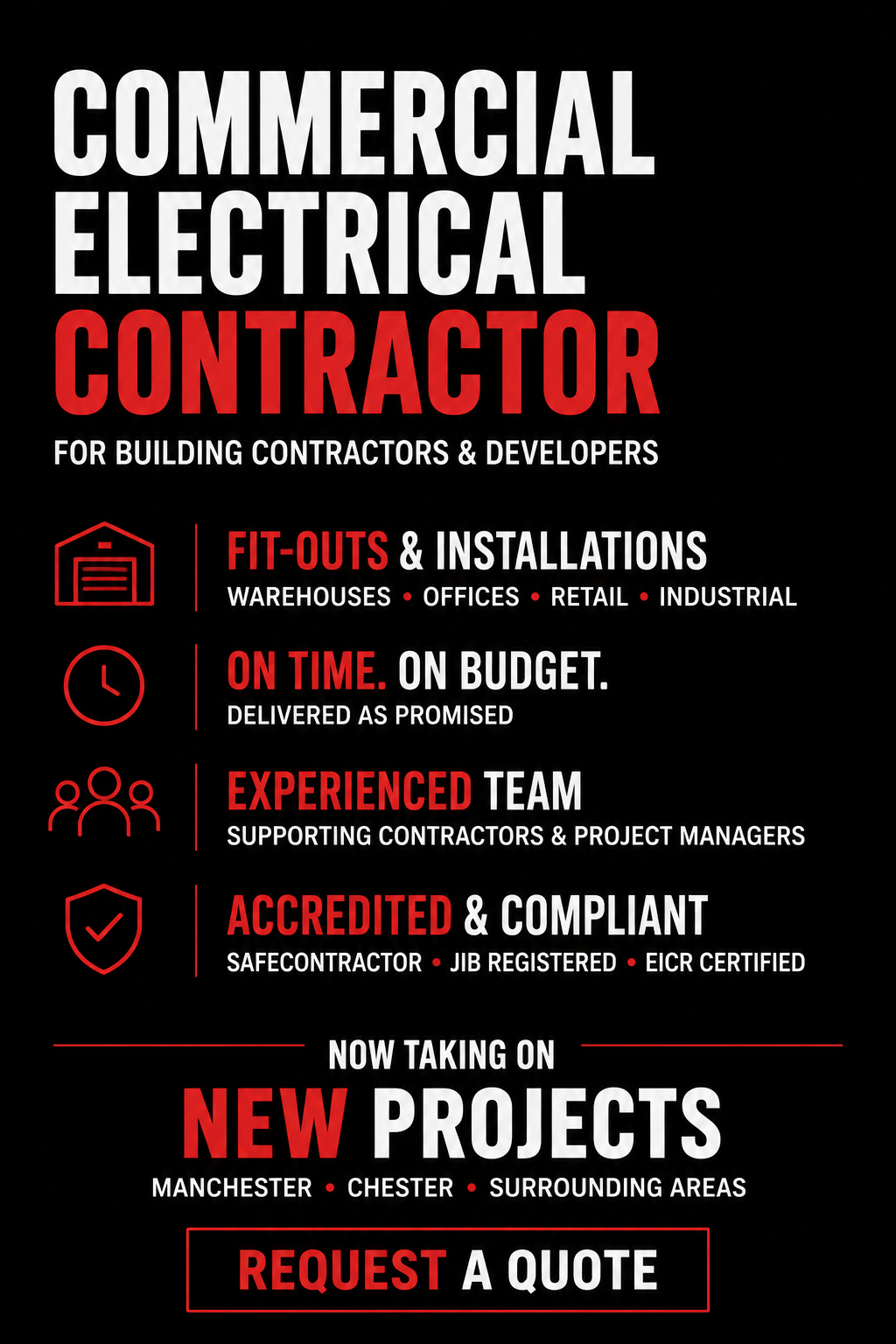 Mid Cheshire Electrical Ltd Facebook ad: Commercial Electrical Contractor Available For New Projects