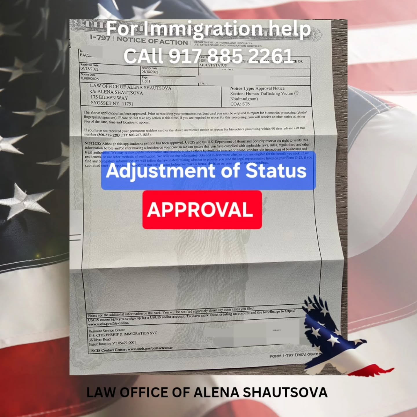 New York Immigration Lawyer Facebook ad: Congratulations to our client on a long-awaited green…