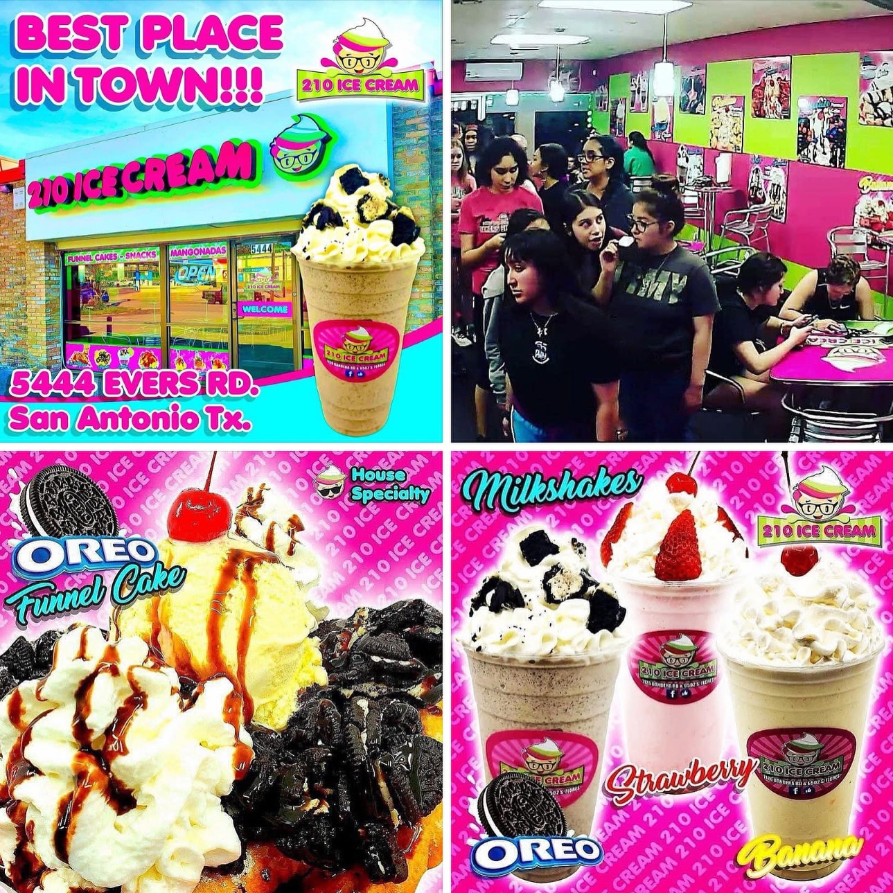 210 ICE CREAM Facebook ad: ESTAMOS ABIERTOS!COME SEE US!WE CLOSE TILL MIDNIGHT!