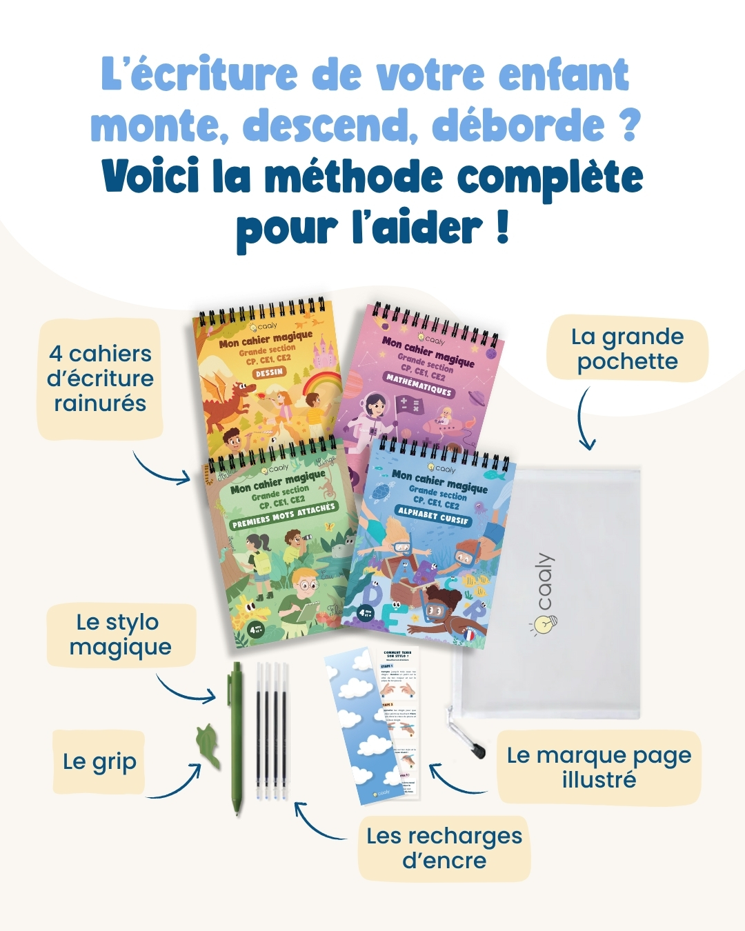 Caaly Facebook ad: LES CAHIERS CURSIFS RAINURÉS