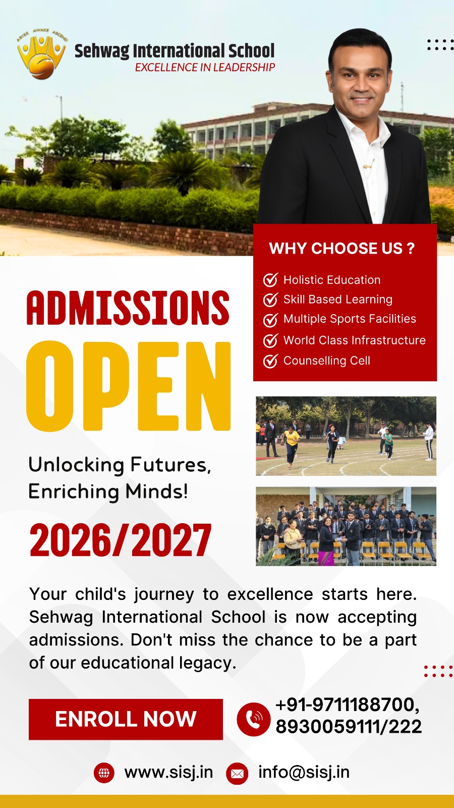 Sehwag International School & Sports Academy Facebook ad from Nov 29, 2025