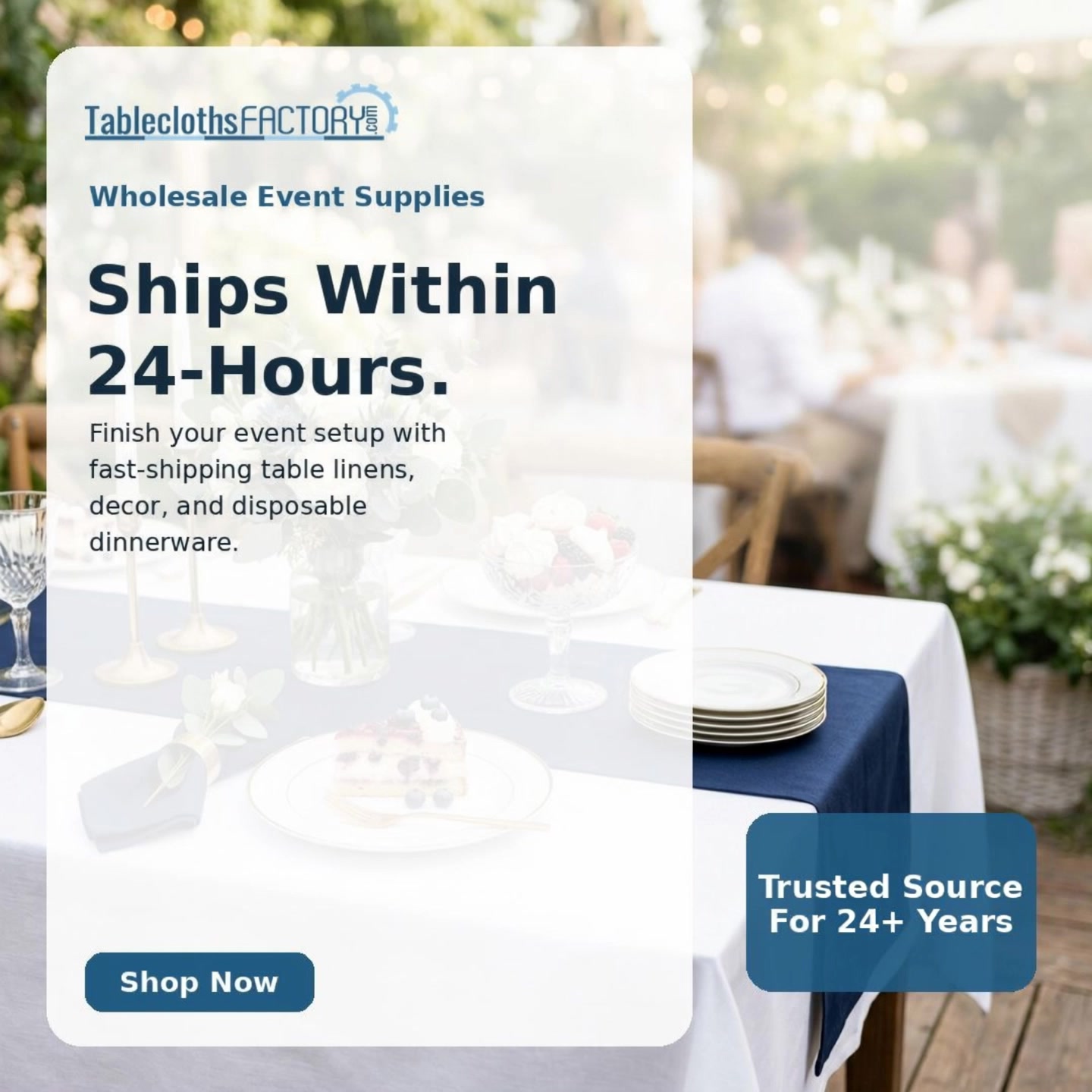 TableclothsFactory Facebook ad: Next-Day Delivery Available