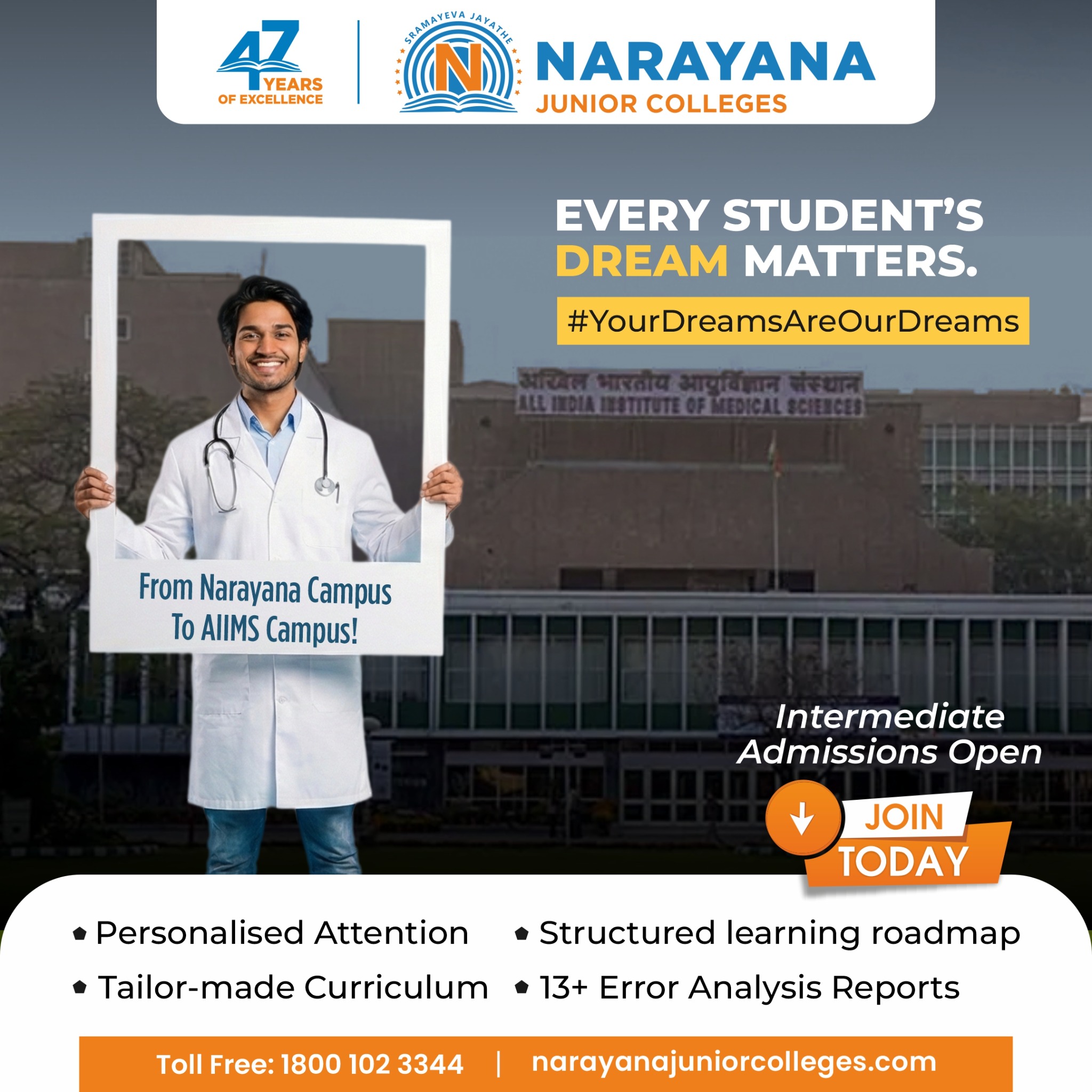 Narayana Jr Colleges, Hyderabad Facebook ad: Every dream deserves the right guidance.