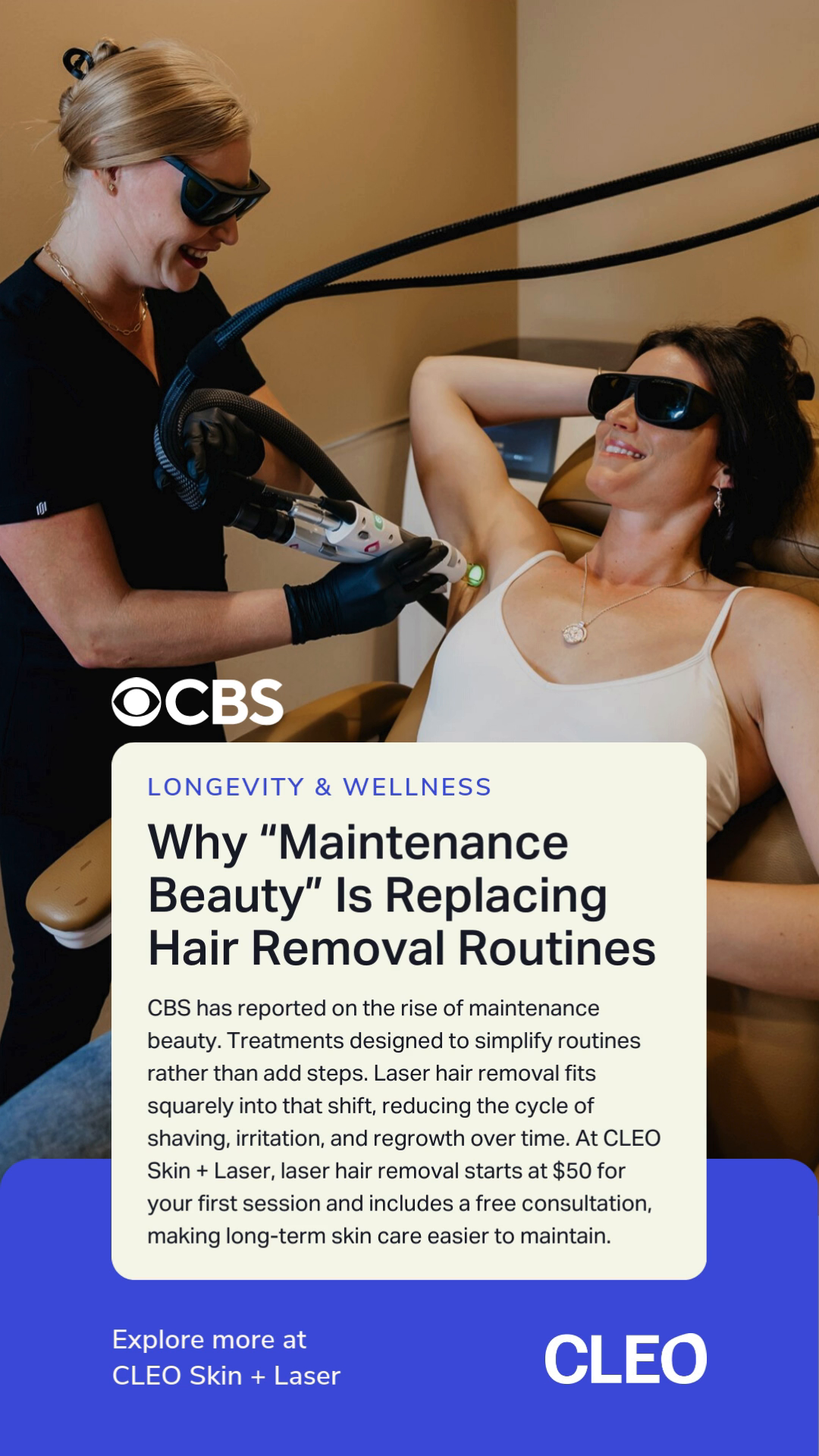 Cleo Skin And Laser Facebook ad: Servicing Edina + Maple Grove. Expert Practitioners…