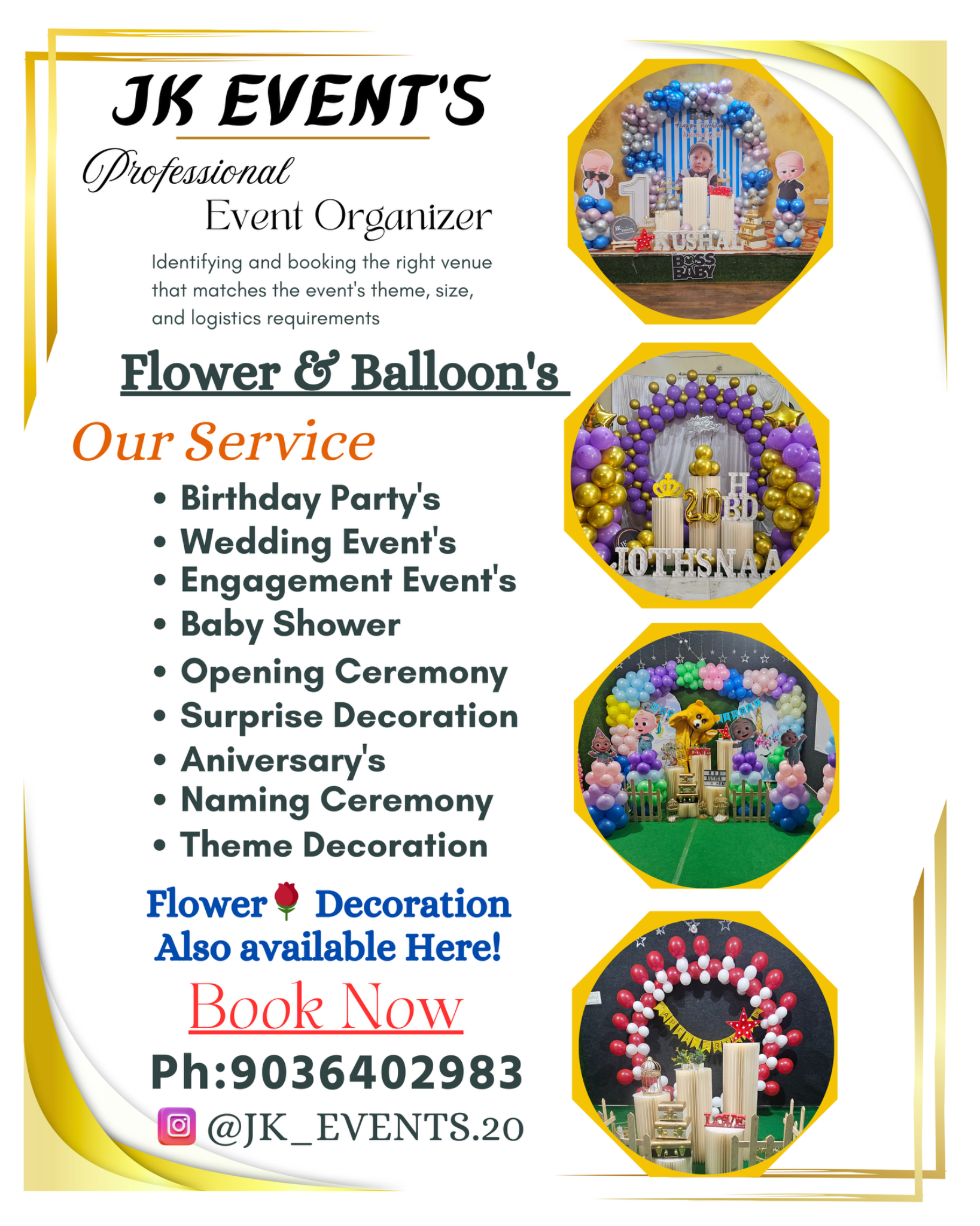 Baloon Event Facebook ad: Bright balloons, fresh flowers, and creative designs…