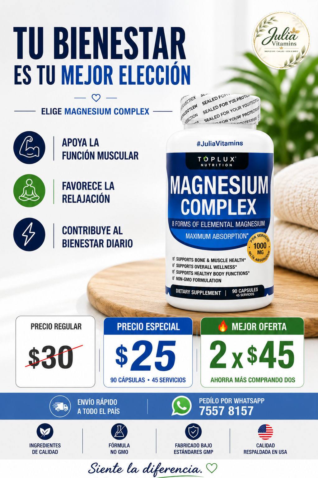Julia Vitamins El Salvador Facebook ad: ¡Encontrá todo lo que necesitás para tu bienestar…