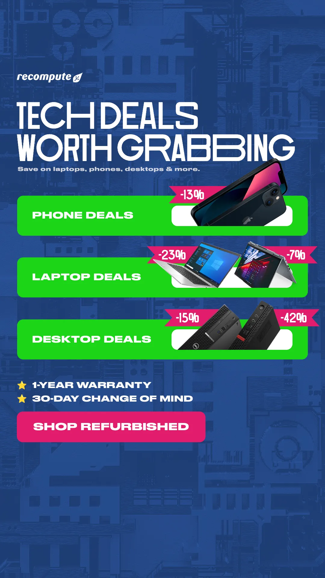Recompute Facebook ad: Looking for great tech at a better price?