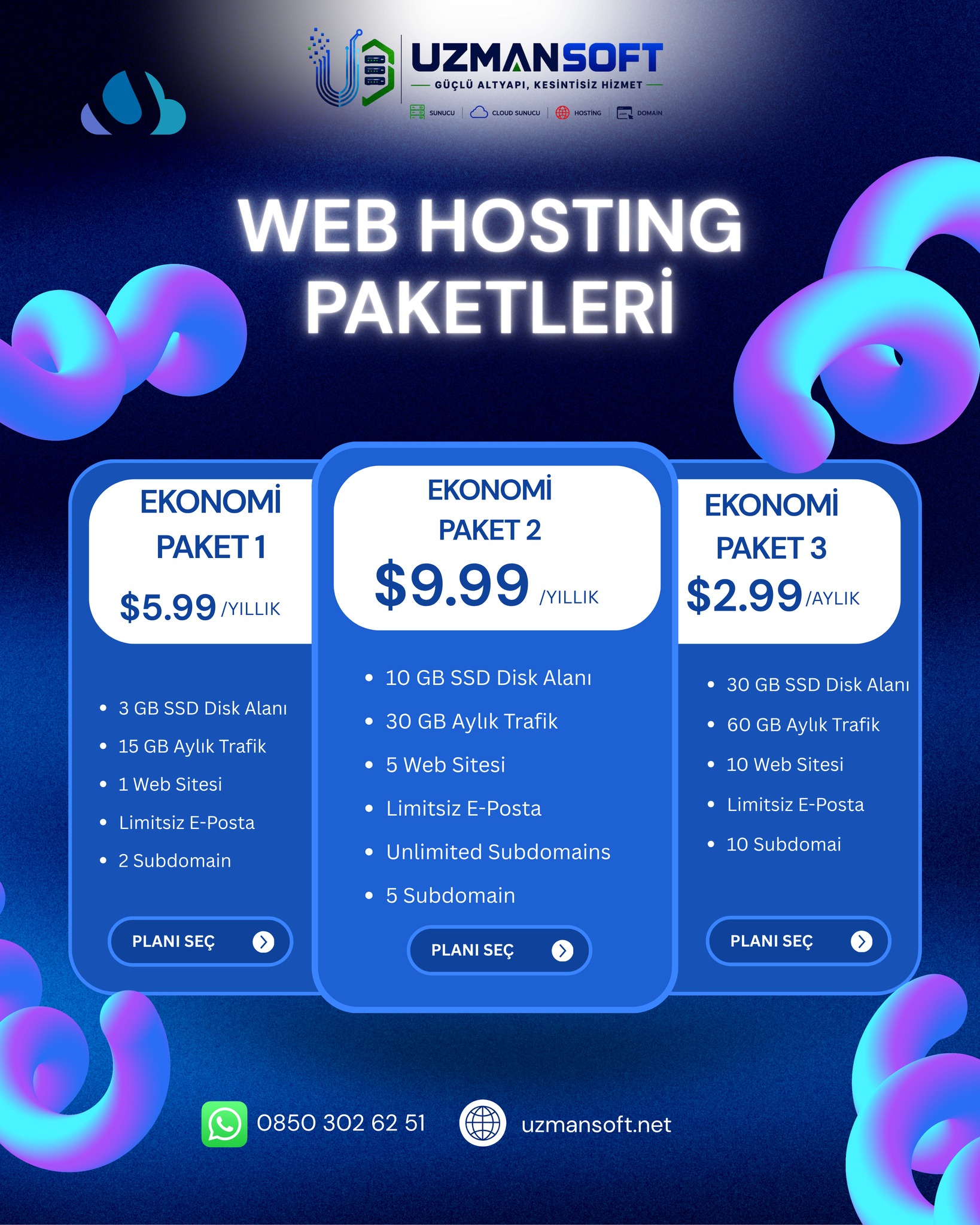 Uzman Soft Facebook ad: İşletmeniz için en uygun web hosting paketini seçin!