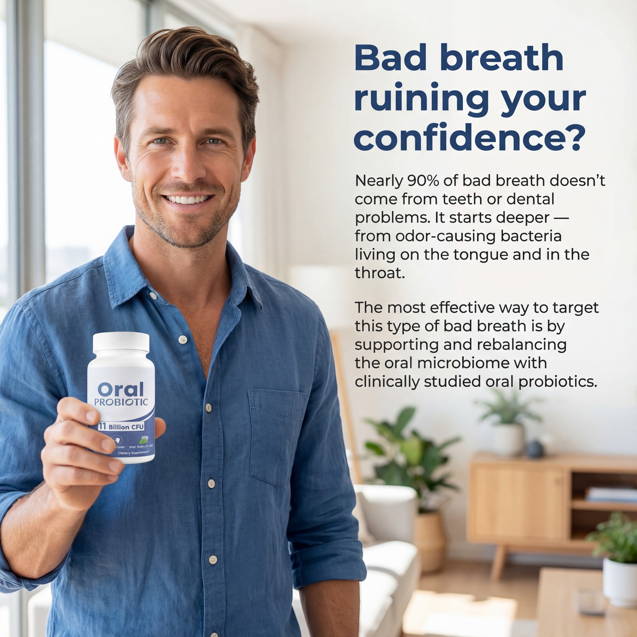 Breath Lab Facebook ad: Don't let bad breath ruin your confidence. It's easy to…