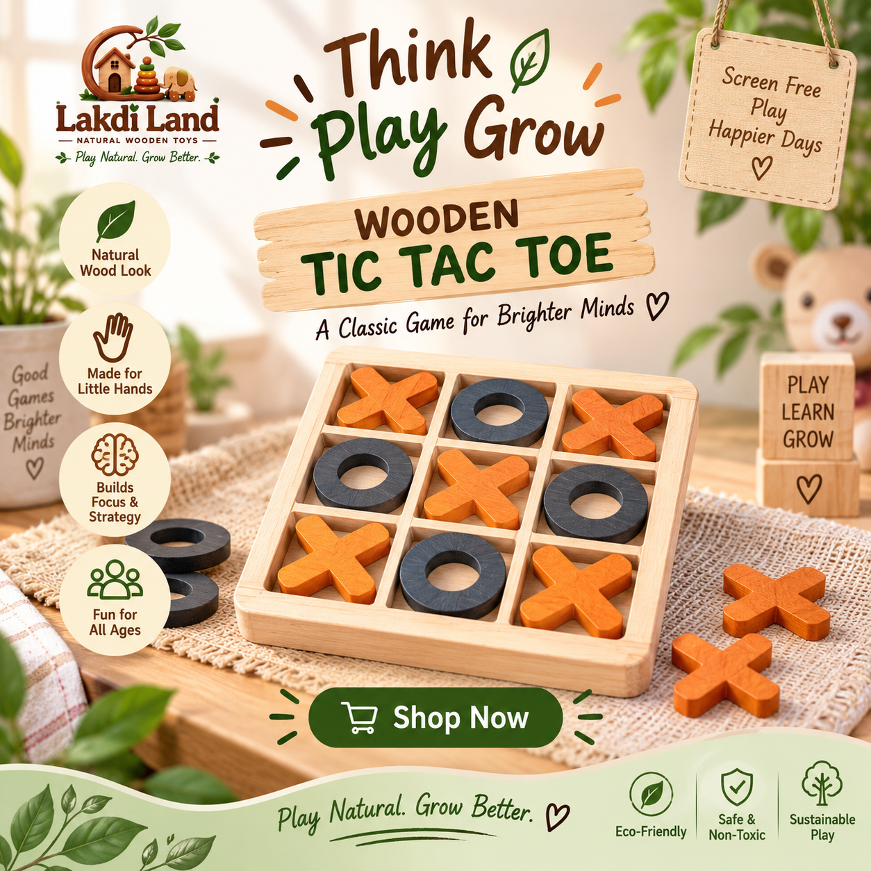 Lakdi land Facebook ad: Buy Wooden Tic-Tac-Toe Game!