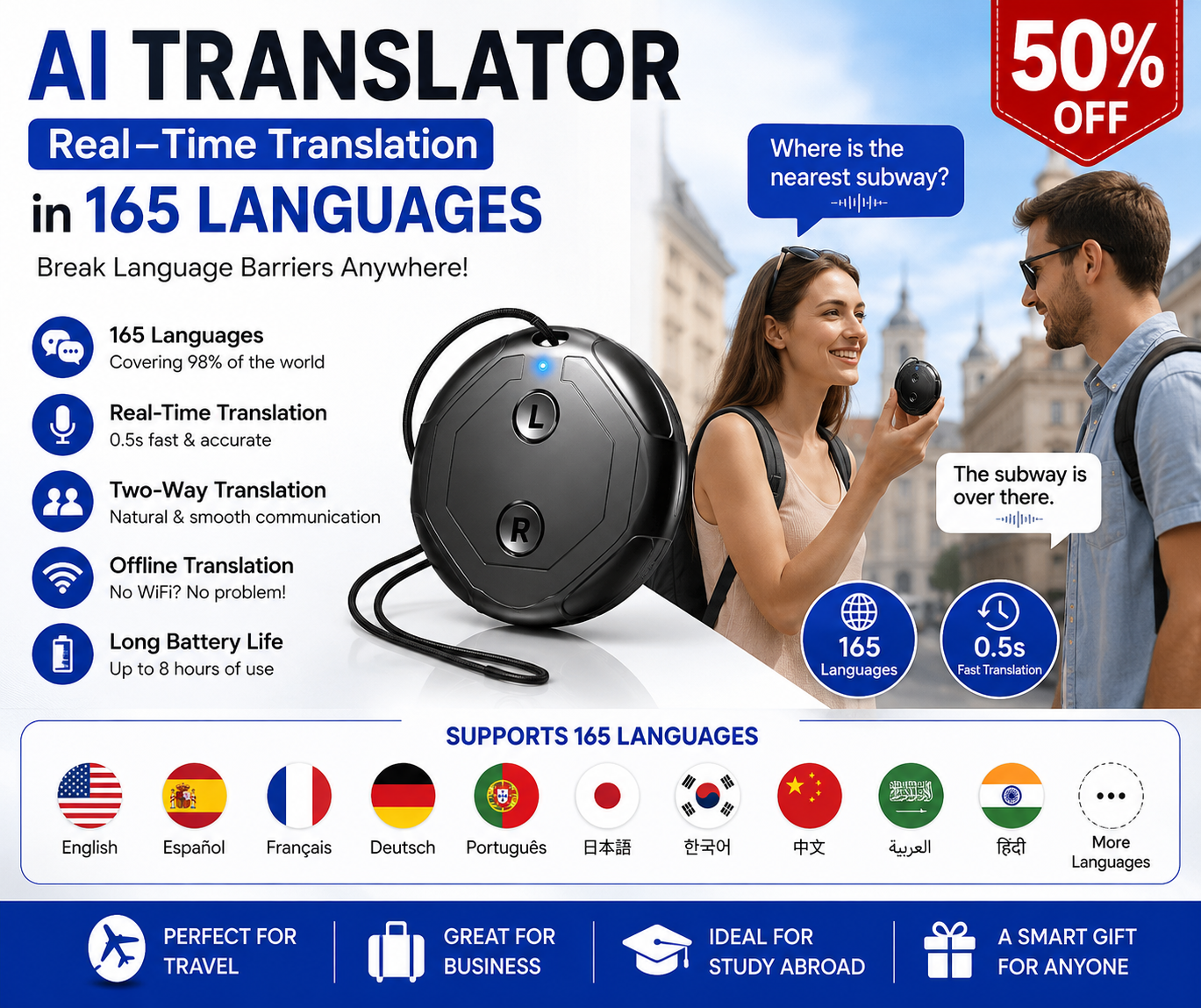 Showeggs Shop Facebook ad: LAST DAY 50% OFF K18 AI Smart Translator 2026- Break…