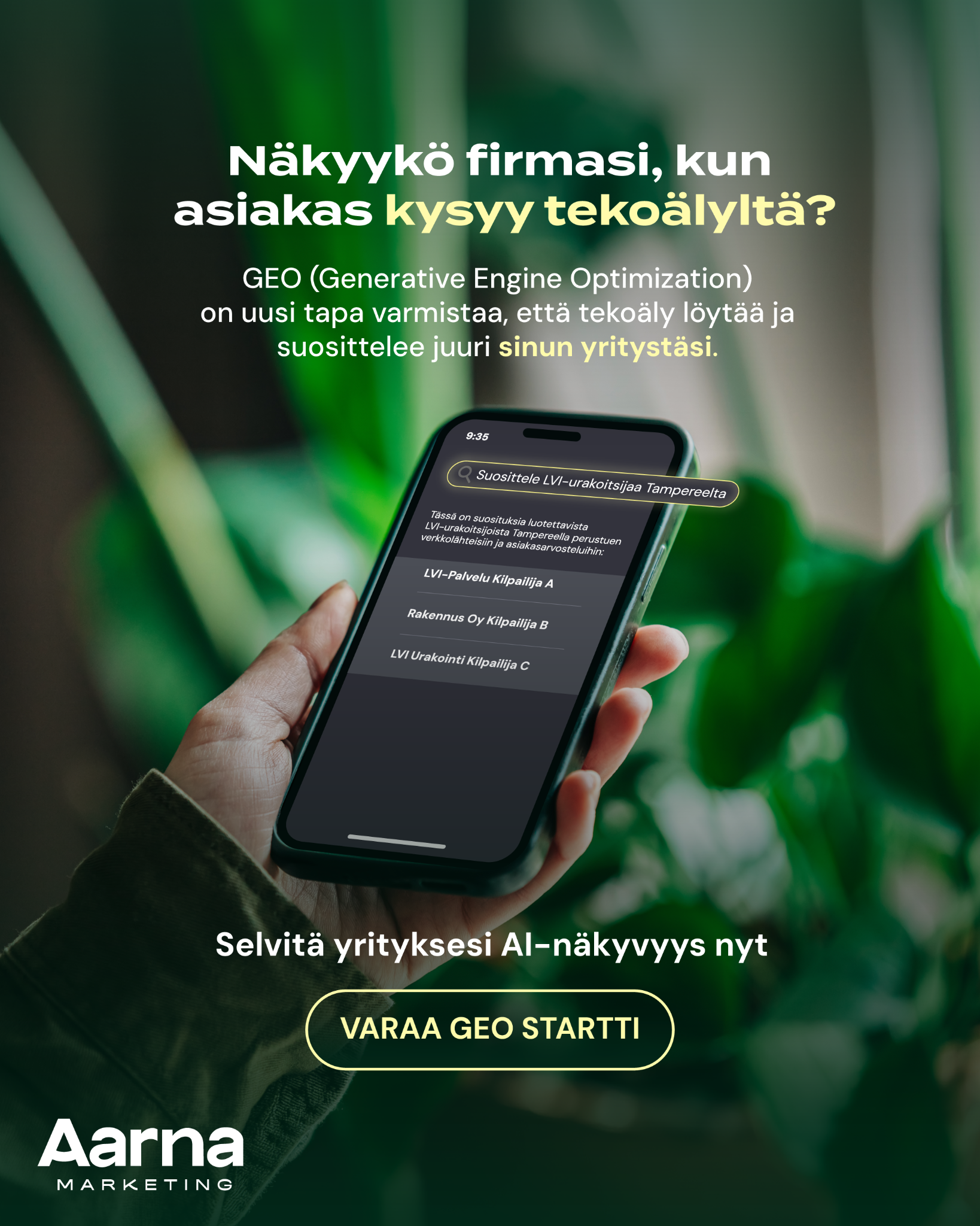 Aarna Marketing Facebook ad: Selvitä yrityksesi AI-näkyvyys