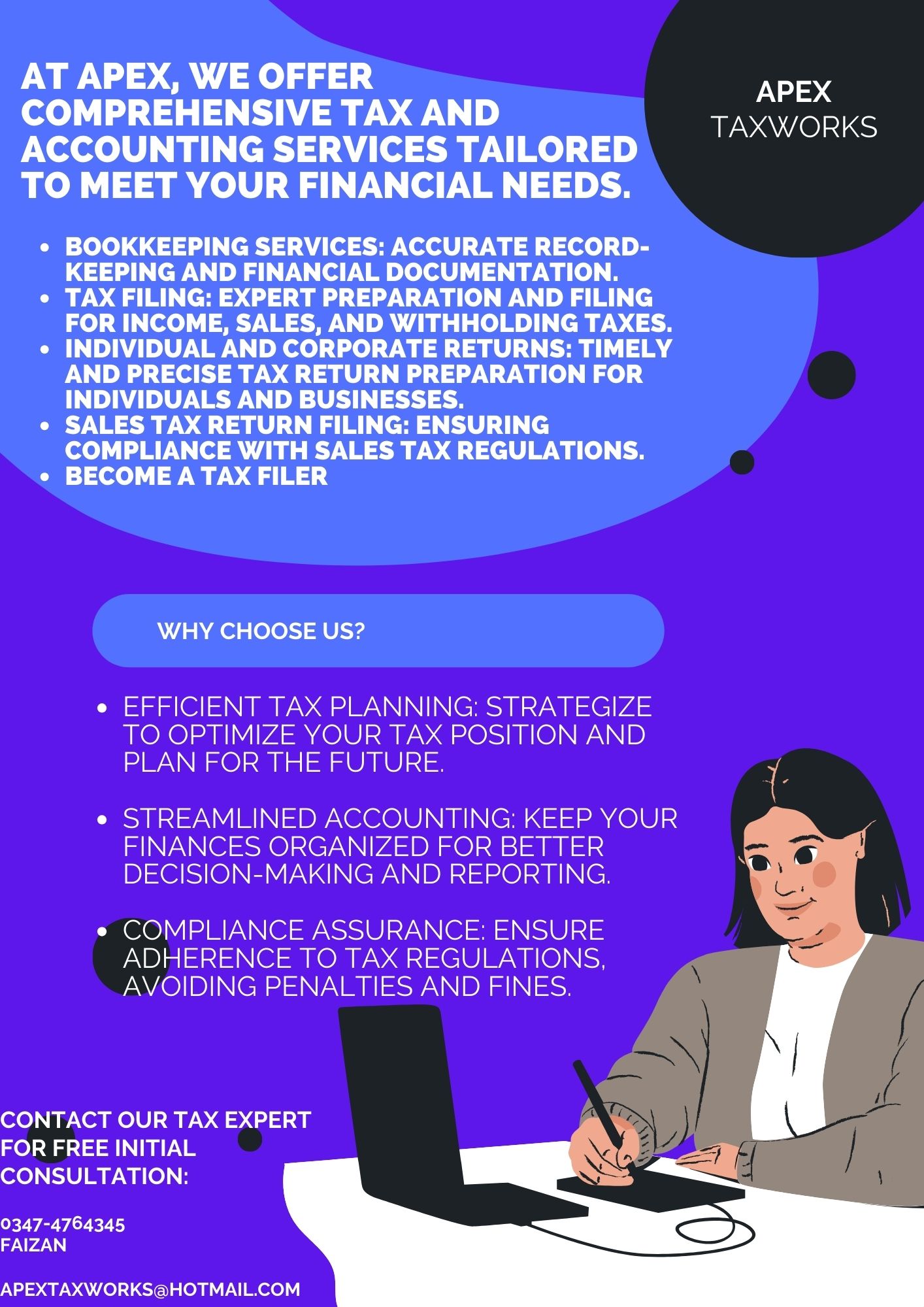 Apex Tax Works Facebook ad: At Apex, we offer comprehensive tax and accounting…