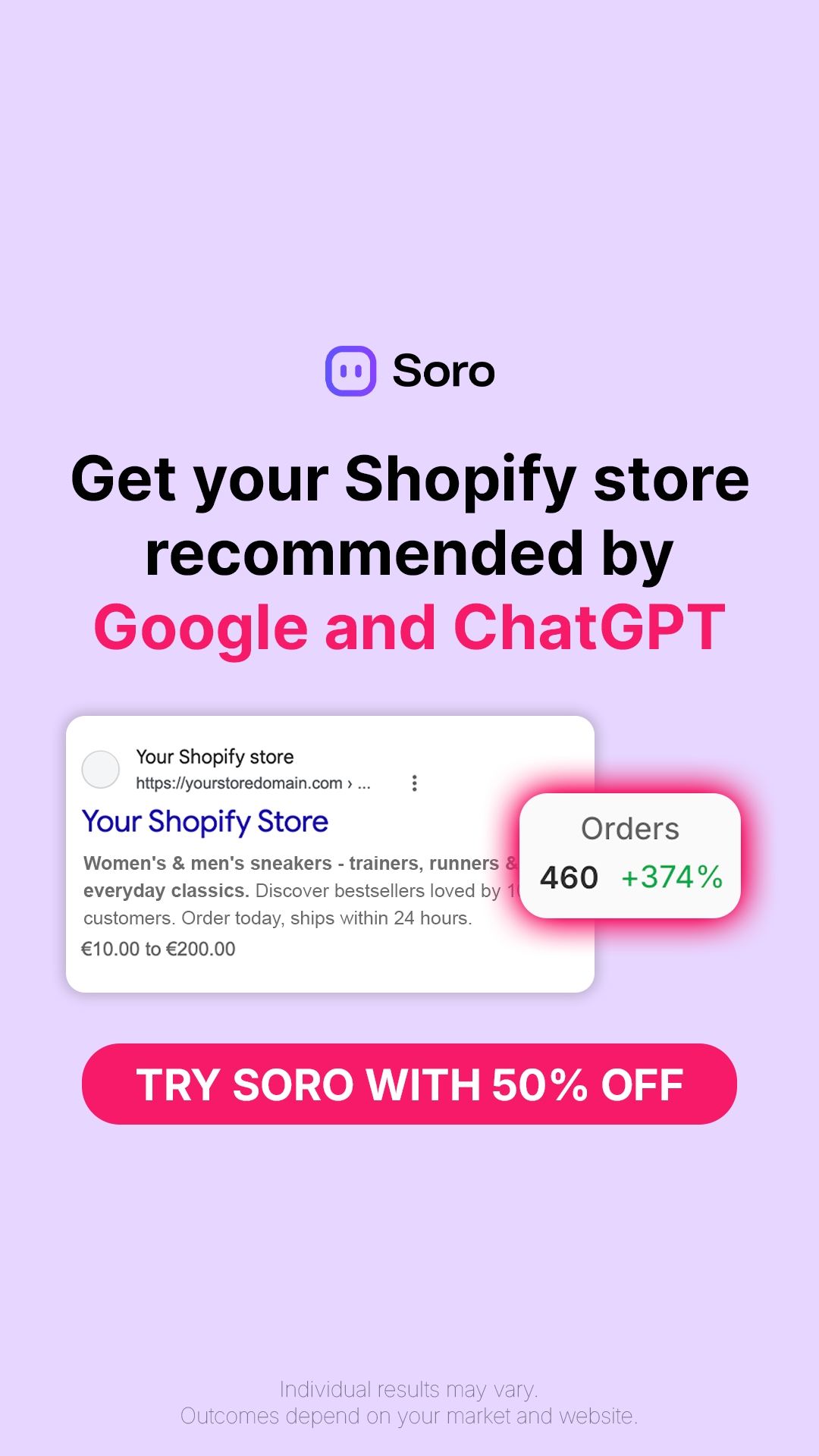 Soro SEO Facebook ad: Rank #1 on Google