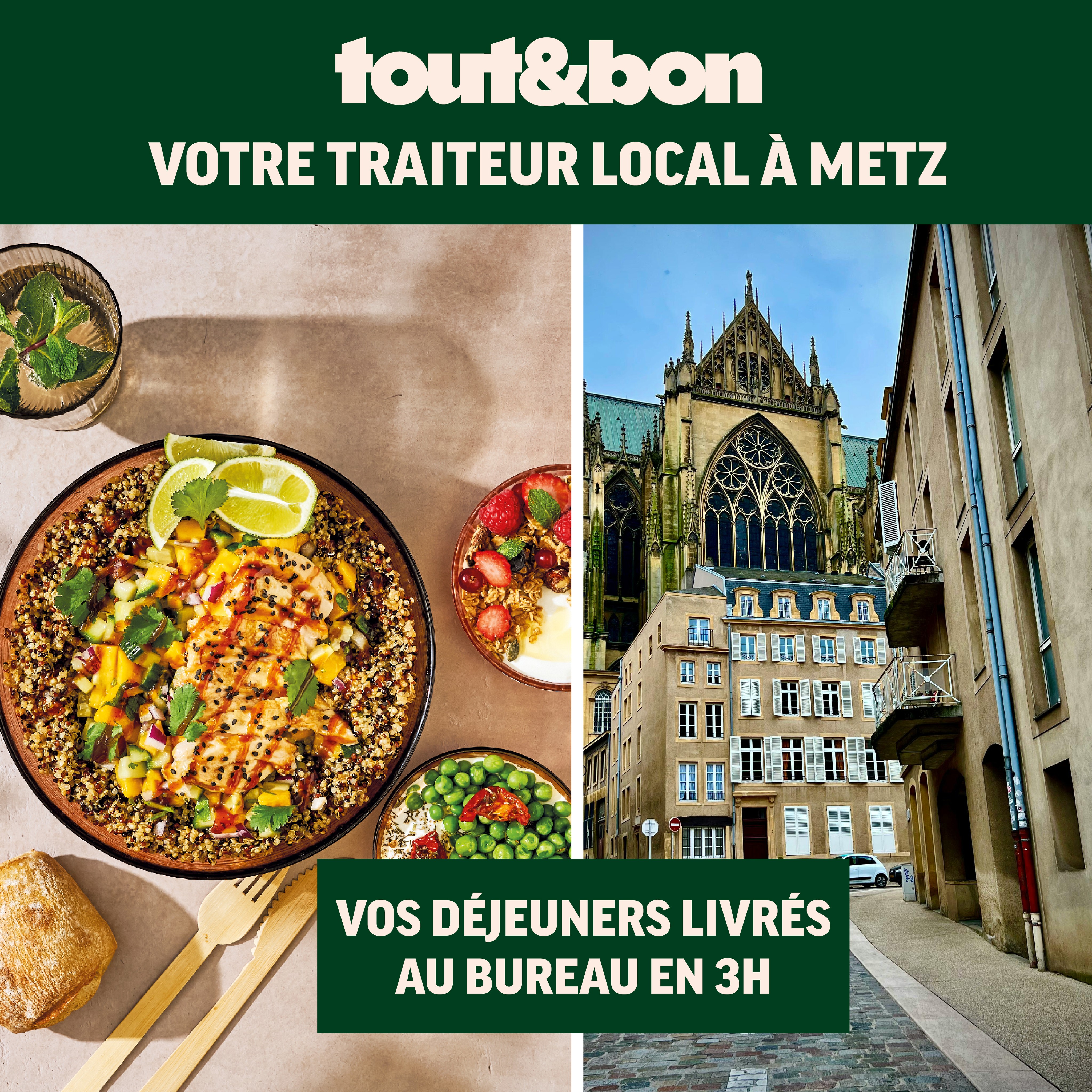 Tout&Bon Facebook ad: Plateaux repas livrés en 3h à Metz!