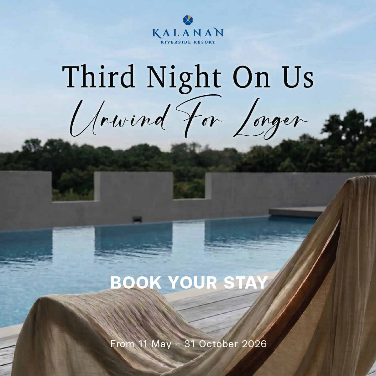 Kalanan Riverside Resort Facebook ad: สัมผัสความสุขแสนผ่อนคลายยิ่งกว่ากับแพ็กเกจ 𝐓𝐡𝐢𝐫𝐝…