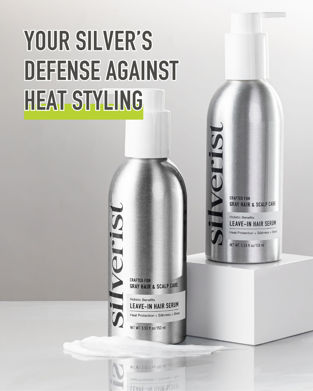 Silverist Facebook ad: Heat protection matters for silver hair.