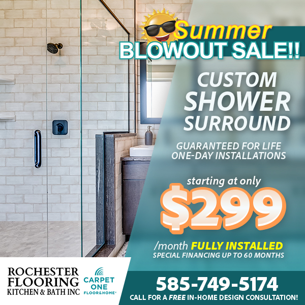 Rochester Flooring Kitchen & Bath Facebook ad: New Shower. One Day.