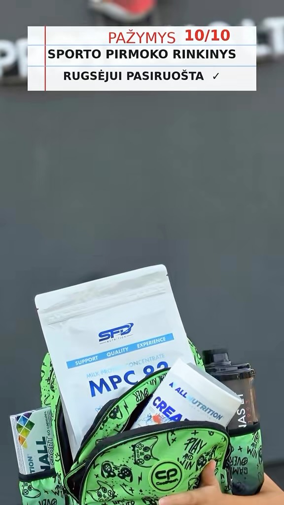 Proteinas.lt maisto papildai Facebook ad: Sporto pirmoko kuprinė jau sukrauta!