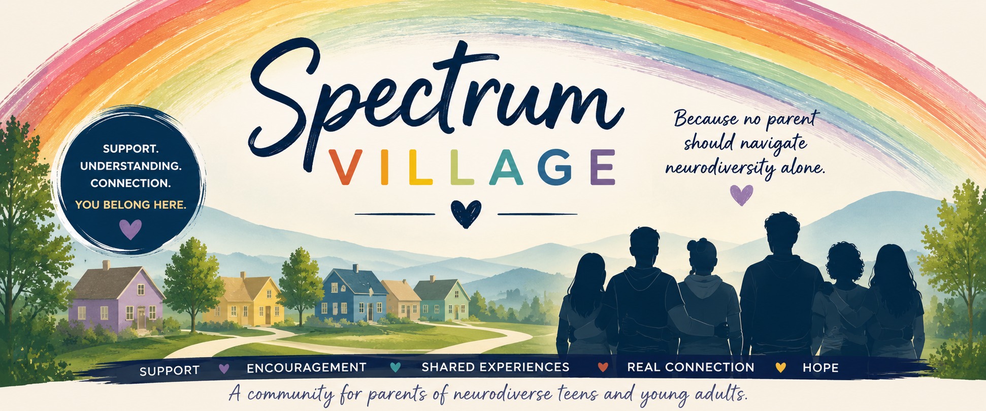 Spectrum Village -Support for Parents of Neurodiverse Teens & Young Adults Facebook ad: Welcome to Spectrum Village