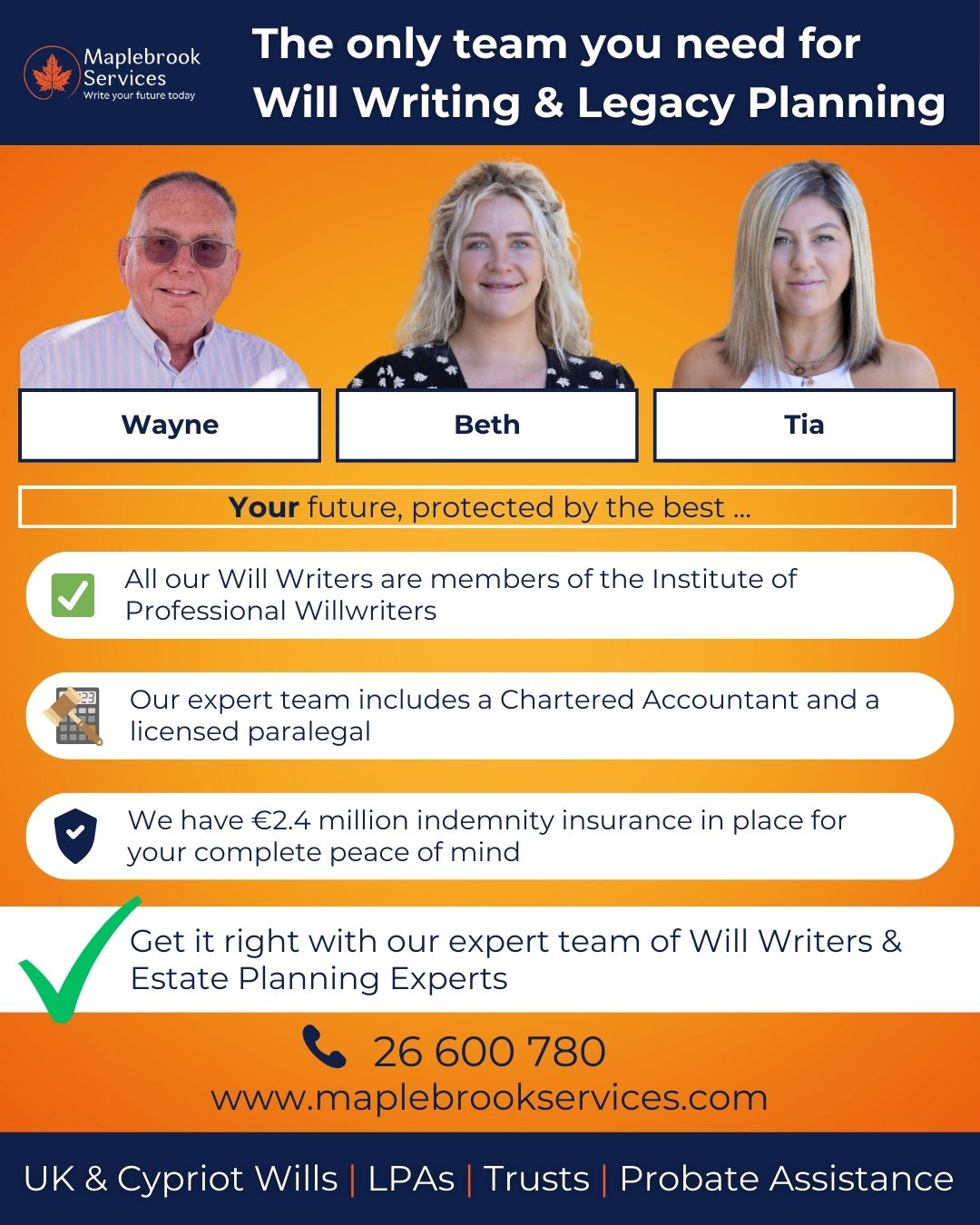 Maplebrook Services Cyprus Facebook ad: Write Your Future Today