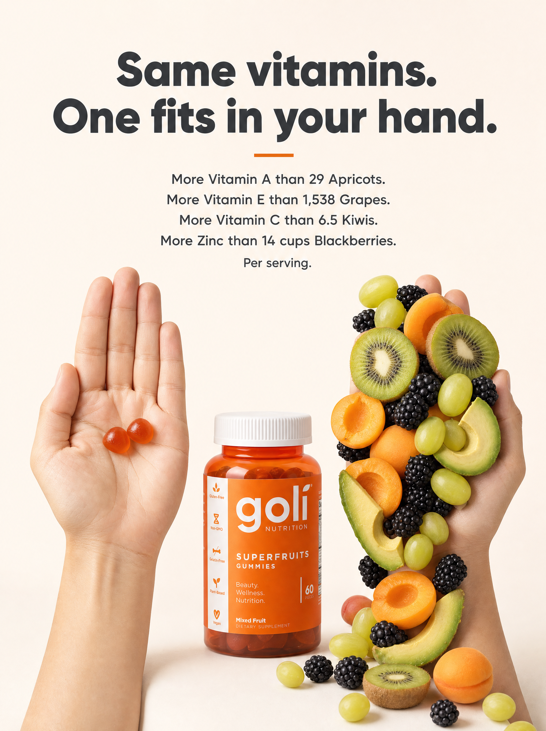 Goli Facebook ad: $50 of Fruit, or Two Gummies?