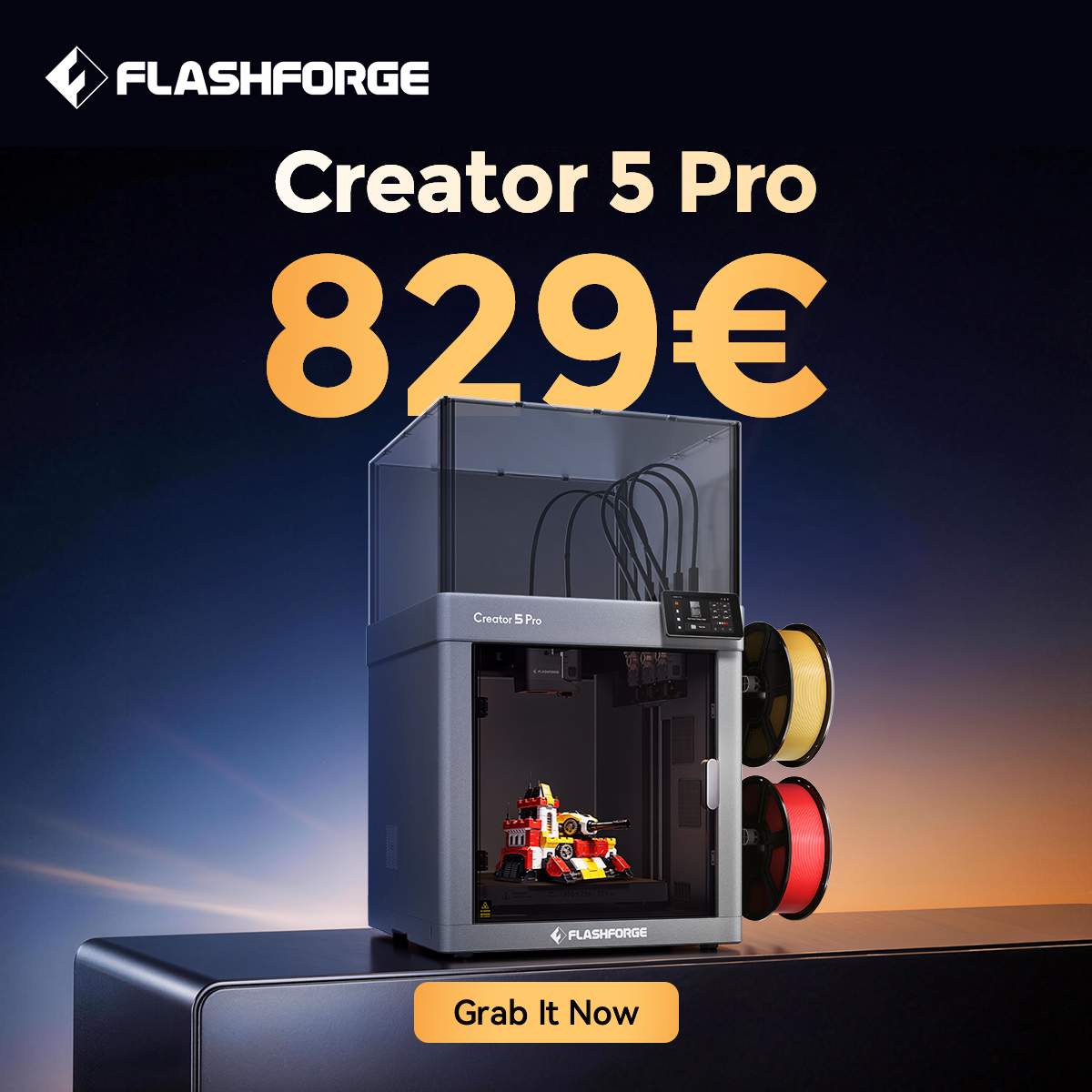Flashforge Facebook ad: Creator 5 Series -- Your Next-Gen Multi-Color Printer Has…