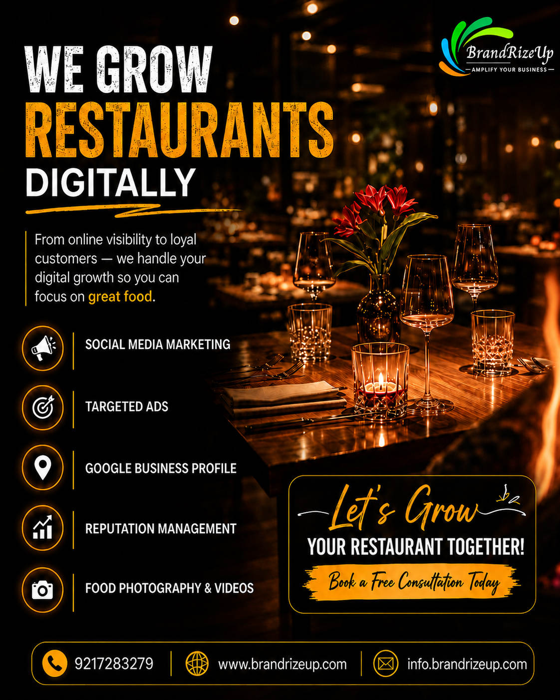 Brandrizeup.global Facebook ad: Get More Restaurant Enquiries