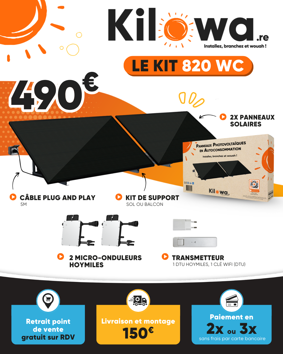 Kilowa Facebook ad: Kit Solaire 820Wc à 490€