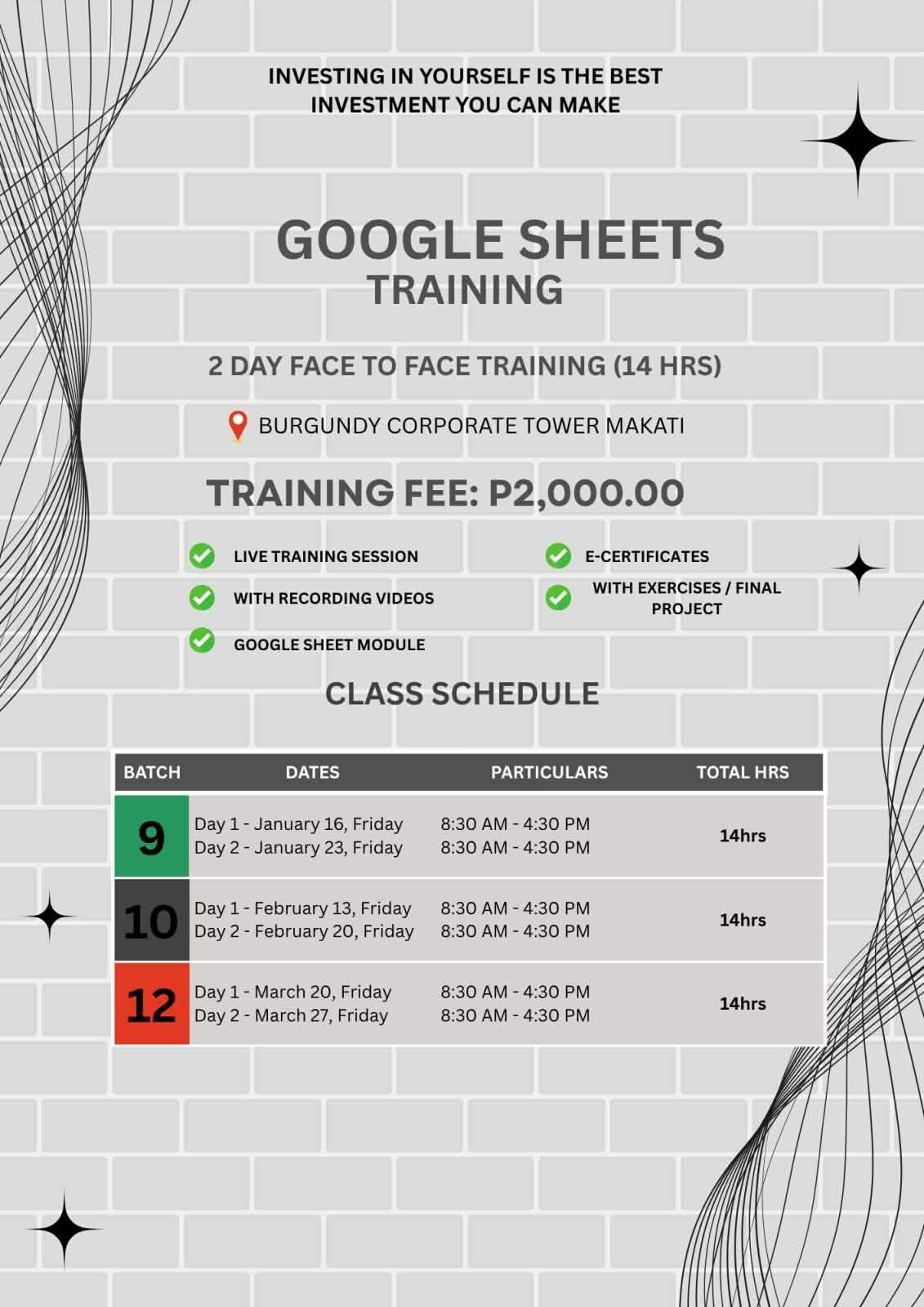 TrainCo Facebook ad: Google SheetS Training