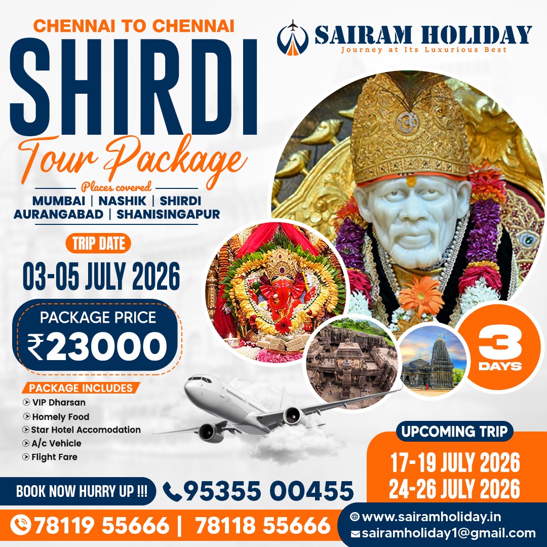 Sairam Holiday Facebook ad: Chennai to Shirdi Devotional Flight Package 3 Days Via…