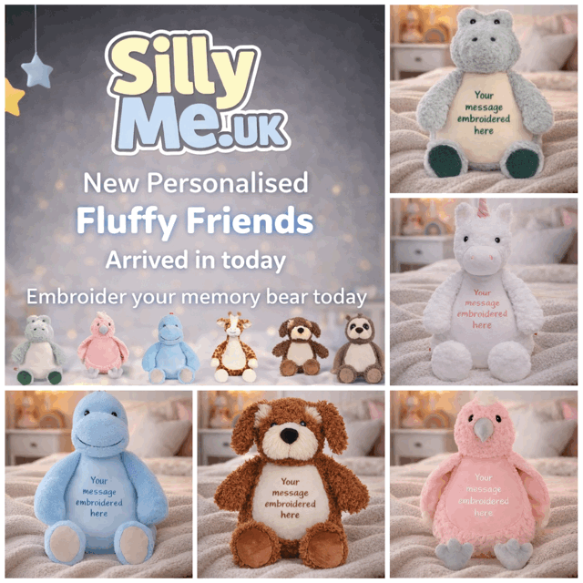SillyMe.UK Facebook ad: Personalised Fluffy Friends, The Perfect Baby Keepsake…