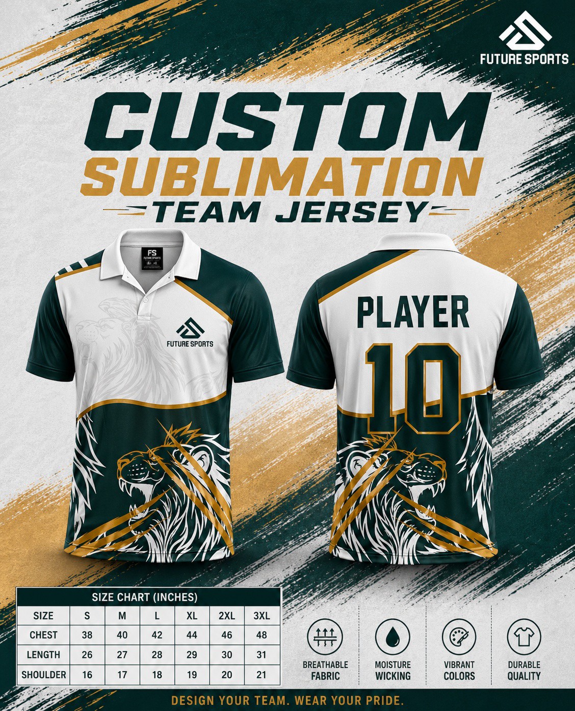 Future sportswear02 Facebook ad: Design your team.